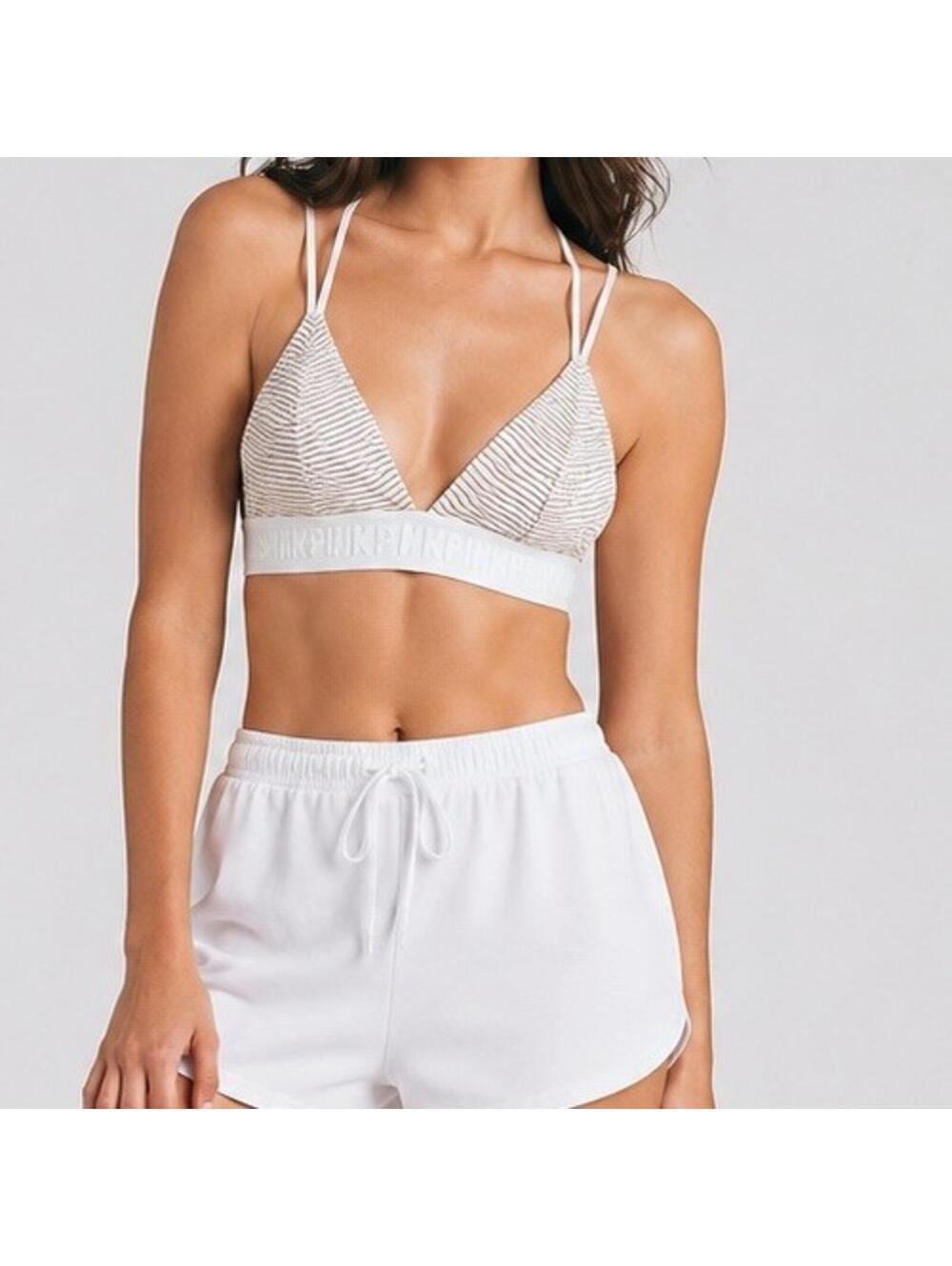 PINK Victoria’s Secret Gold Metallic Stripe Bralette Small White Logo Band